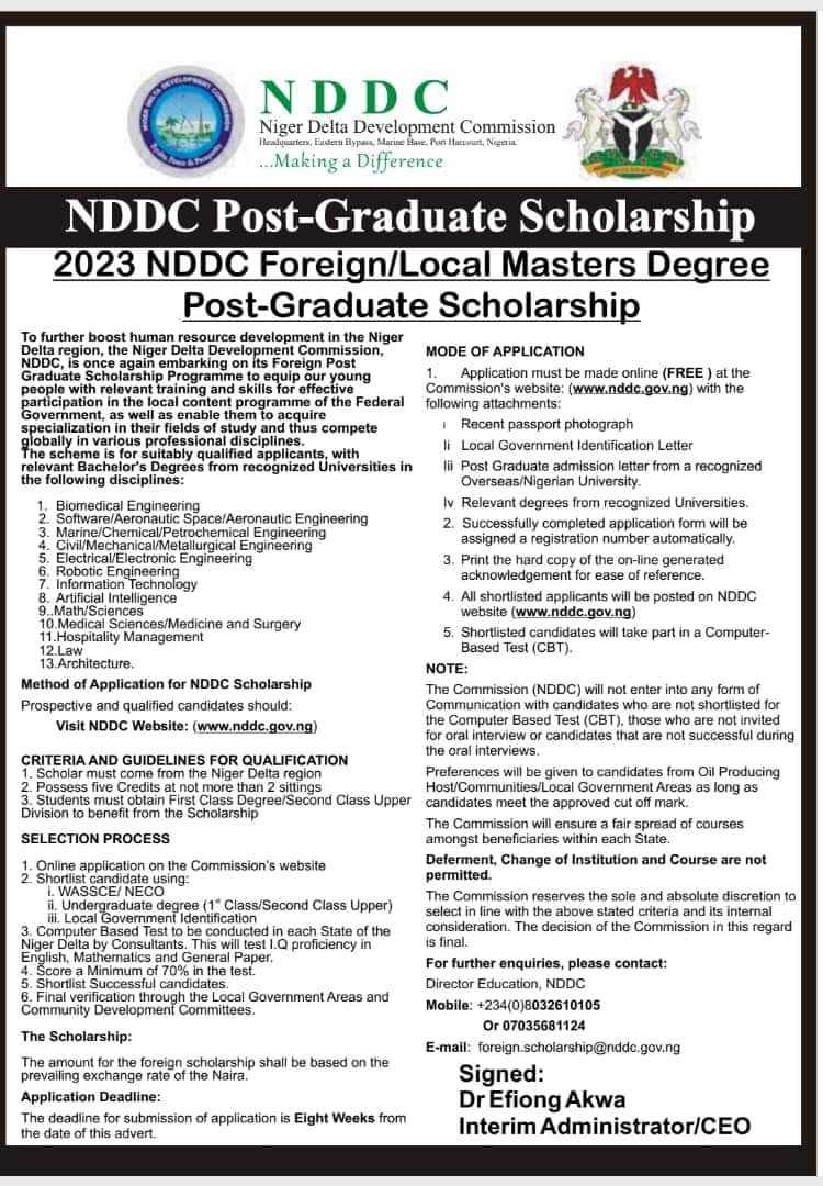 NDDC Foreign Post Graduate Scholarship 2023