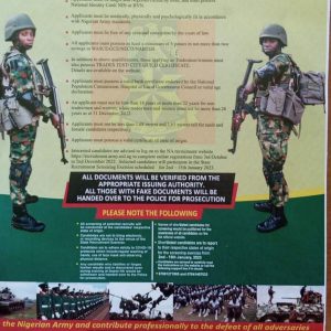 2022 Nigerian Army Trades / Non Tradesmen & Women Recruitment (84 Regular Intake)