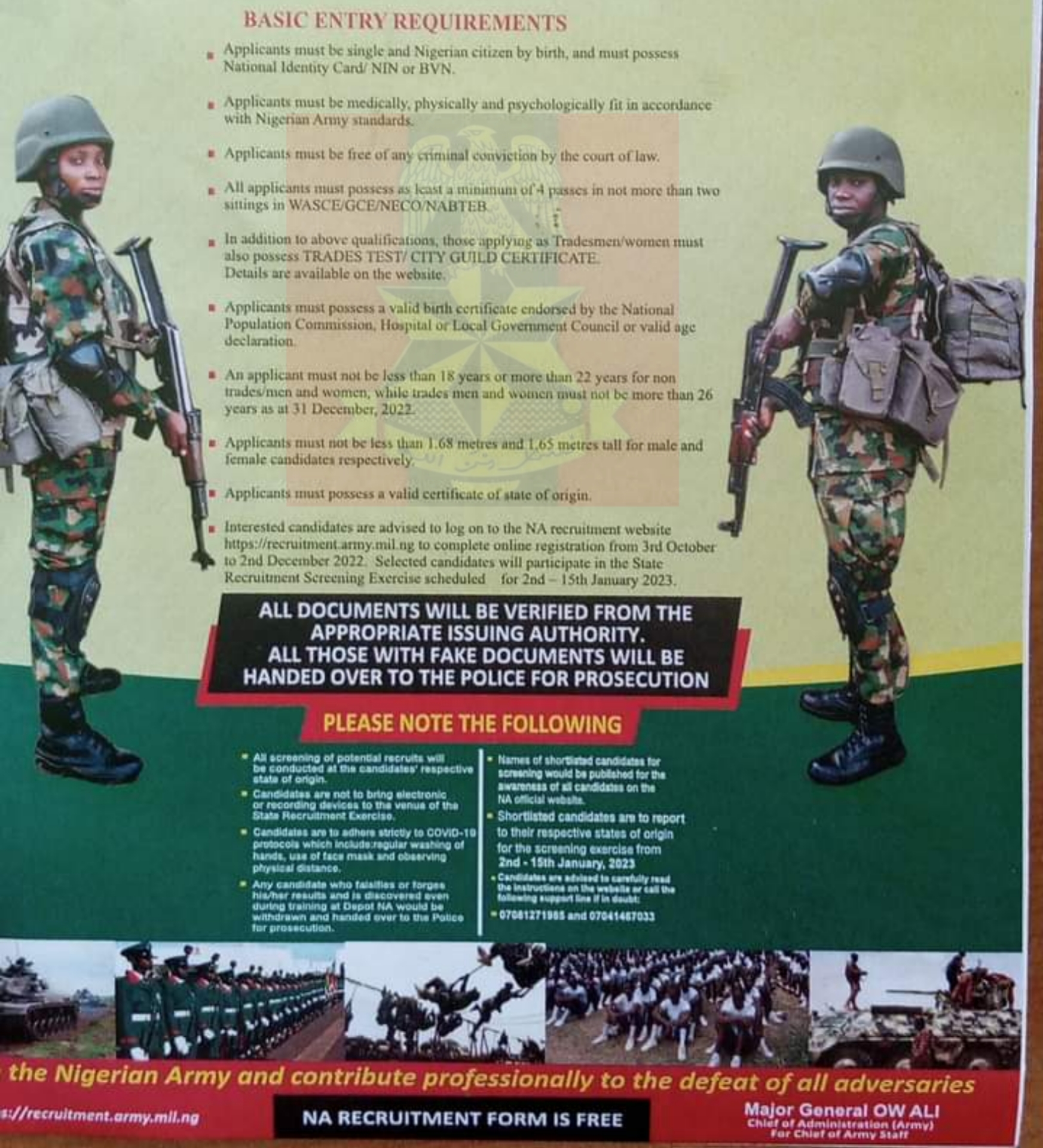 2022 Nigerian Army Trades / Non Tradesmen & Women Recruitment (84 Regular Intake)