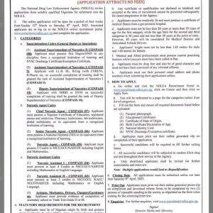 NDLEA Online Recruitment Application Form Portal 2023