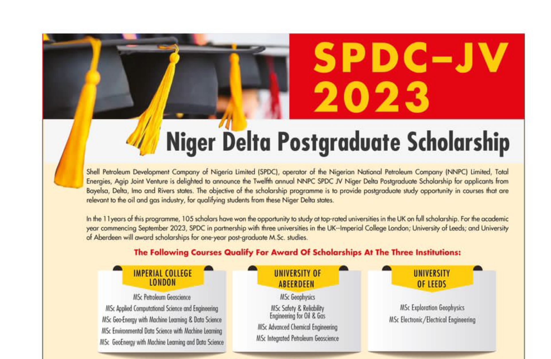 SPDC 2023 Niger Delta Postgraduate Scholarship Requirements