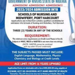 2023 Nursing and Midwifery Program Application Form Portal | Rivers State