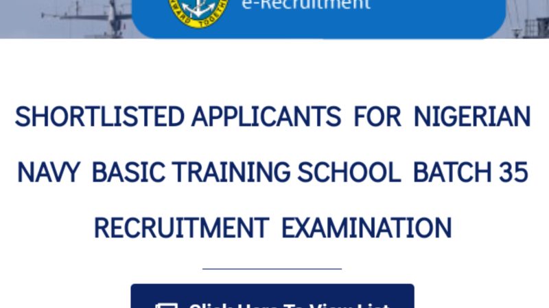 NNBTS Shortlisted Applicants: Nigerian Navy Basic Training School Batch 35 Recruitment Examination 